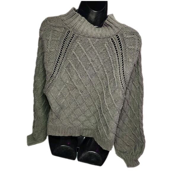 American Eagle Women’s XL Sweater Olive Green Cable Knit Diamond Crop Mock Neck - Picture 11 of 15